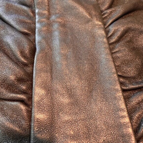 Y2K Industry Moto Buttery Leather Jacket Womens XL Chocolate Brown Ruched Front - Picture 9 of 14